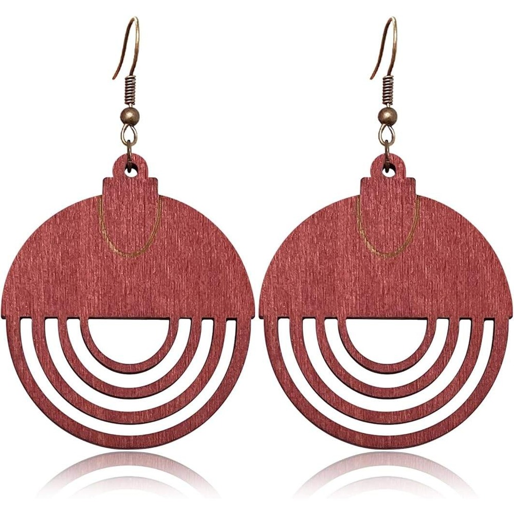 Wooden Dangle Earrings Boho Geometric‎ Lightweight Statement Earrings